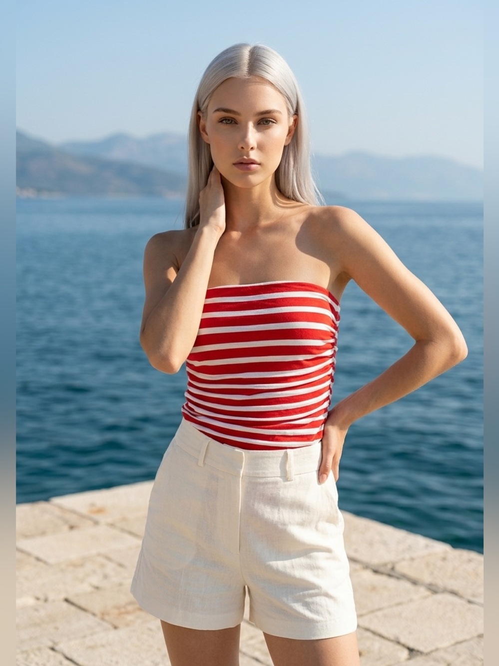 CAbi Red and White Striped Strapless Tube Top